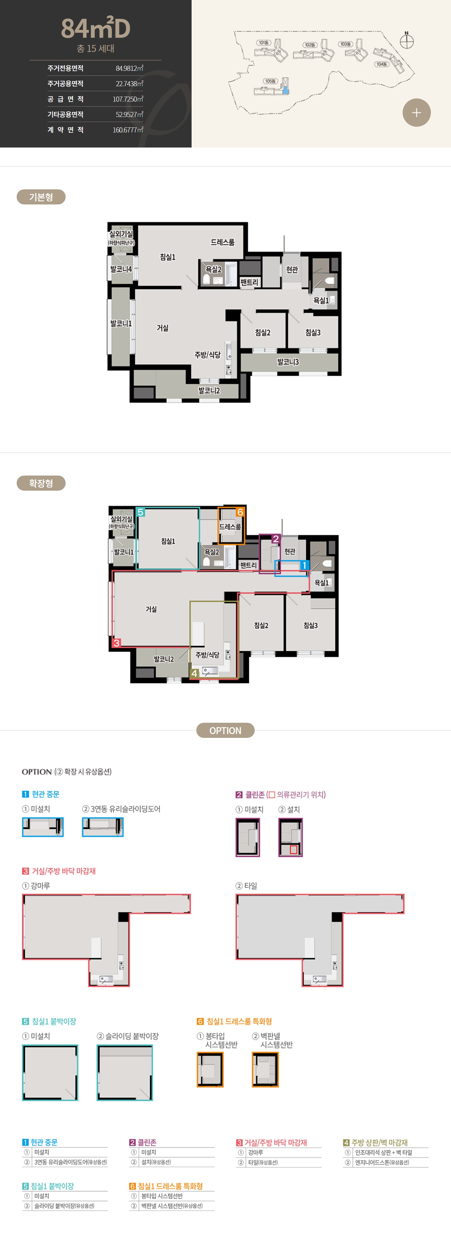 84D타입 평면도, 기본형과 확장형, 옵션안내